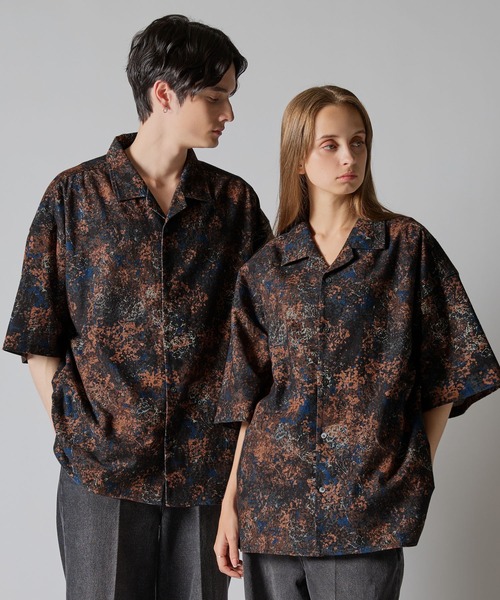 CLEL】2Way Multi Pattern Drape Short Sleeve Shirt/2way 花柄