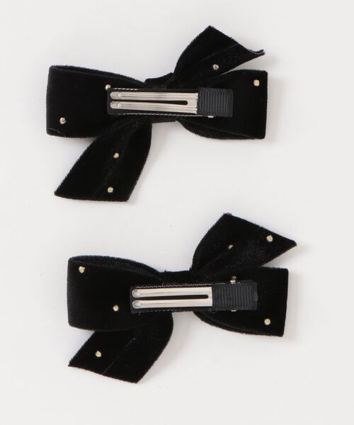 LOWRYS FARM（ローリーズファーム）の「スタッズツキ２Ｐリボンクリップ（バレッタ/ヘアクリップ・レディース・ネイビー/ブラック/ブラック系その他・FREE）」の4枚目の写真