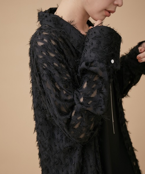 LE CERCLE par rope' 突っ切りビッグカラーシャツ　ブラック LE CERCLE par rope' シャツ ブラウス ビッグカラーブラウス