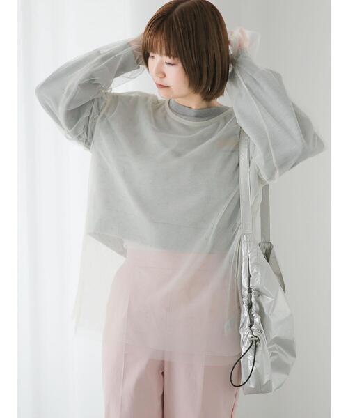 Lugnoncure（ルノンキュール）の「チュール袖パフトップス（Tシャツ/カットソー・レディース・オフホワイト/ブラック・F）」の9枚目の写真