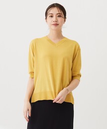 【洗える】COTTON LINEN Vネック ニット
