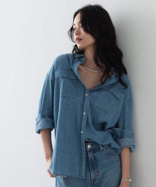 GALLEST（ギャレスト）の「◆ミドル丈ダンガリーシャツ（シャツ/ブラウス・レディース・ライトブルー/ネイビー・38）」の3枚目の写真