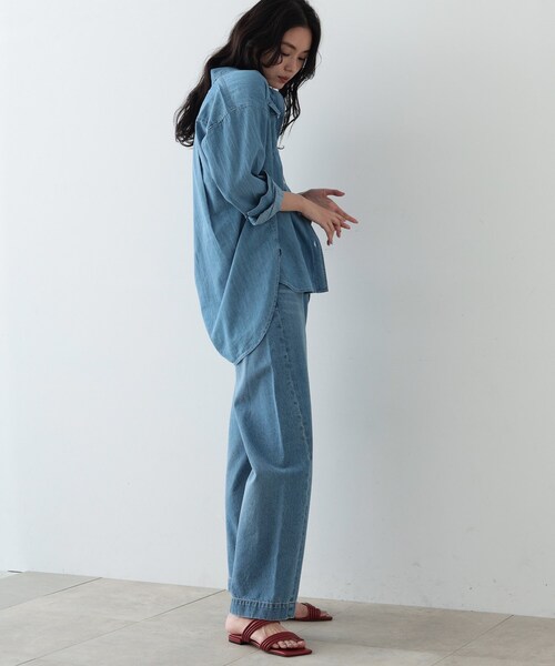 GALLEST（ギャレスト）の「◆ミドル丈ダンガリーシャツ（シャツ/ブラウス・レディース・ライトブルー/ネイビー・38）」の5枚目の写真