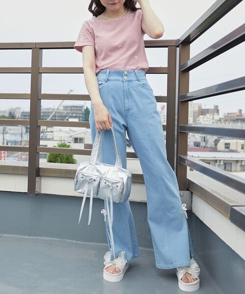 MAJESTIC LEGON（マジェスティックレゴン）の「ロマンティックエンブロイダリーTシャツ（Tシャツ/カットソー・レディース・ブラック/グレー/ブルー/オフホワイト/ブラック系その他/ピンク・MEDIUM）」の7枚目の写真