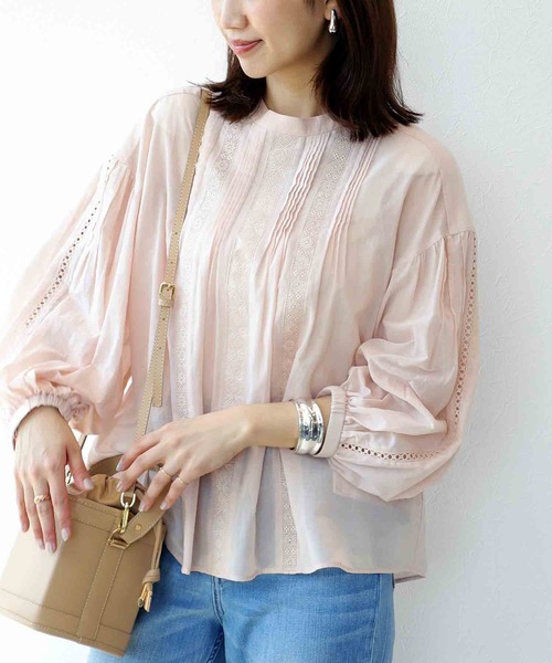 Jines（ジネス）の「シフォン オリジナルレース スモックブラウス（シャツ/ブラウス・レディース・オフホワイト/ブラック/ピンク/グリーン・38）」の4枚目の写真