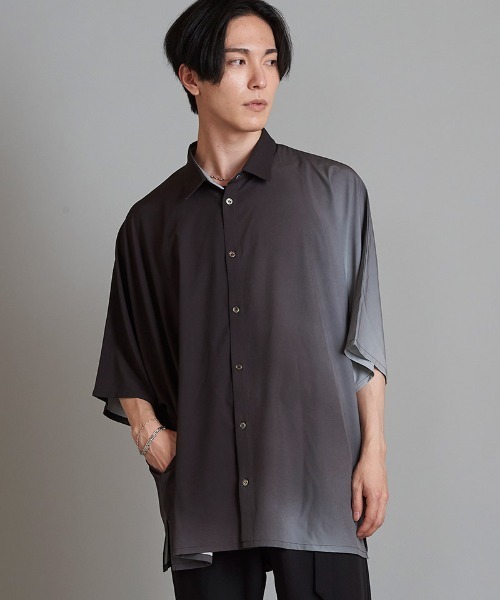 NoRemid グラフィックプリント 長袖シャツ medium NO ID.（ノーアイディ）の「mhs2192-ｸﾞﾗﾃﾞｰｼｮﾝﾌﾟﾘﾝﾄﾄﾞﾙﾏﾝｽﾘｰﾌﾞ