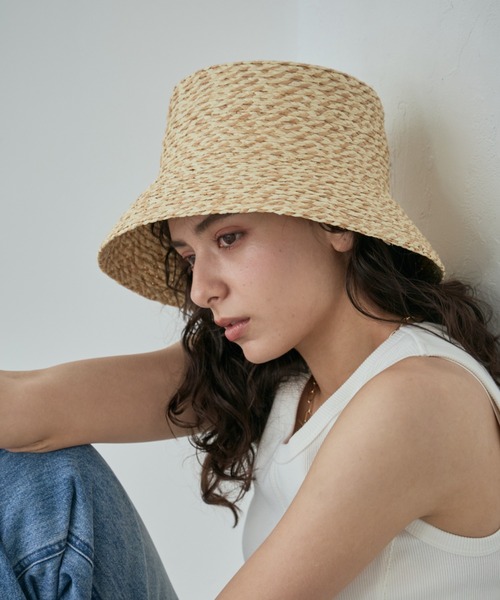 Vincent Pradier（ヴァンサンプラディエ）の「(VINCENT PRADIER)ミックスラフィアバケットハット（ハット・レディース・ベージュ/ブラウン・FREE）」の2枚目の写真