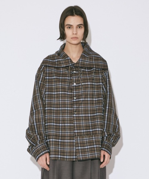 セール】double-end silk JQ check raffle blouse（シャツ/ブラウス 
