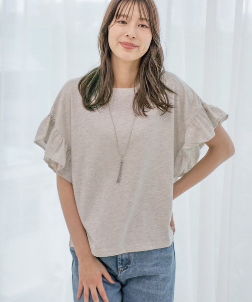 Jayro(ジャイロ)の「コットンフリル袖Tシャツ(Tシャツ/カットソー・レディース・ブラック/ホワイト/オフホワイト/ブラック系その他2・M)」の3枚目の写真