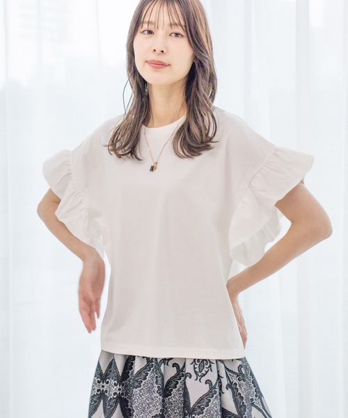 Jayro(ジャイロ)の「コットンフリル袖Tシャツ(Tシャツ/カットソー・レディース・ブラック/ホワイト/オフホワイト/ブラック系その他2・M)」の15枚目の写真