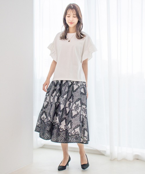 Jayro(ジャイロ)の「コットンフリル袖Tシャツ(Tシャツ/カットソー・レディース・ブラック/ホワイト/オフホワイト/ブラック系その他2・M)」の18枚目の写真
