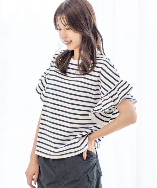 Jayro(ジャイロ)の「コットンフリル袖Tシャツ(Tシャツ/カットソー・レディース・ブラック/ホワイト/オフホワイト/ブラック系その他2・M)」の20枚目の写真