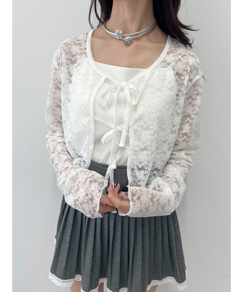 PHILLY（フィリー）の「【PHILLY】リボンレースカーディガン（Tシャツ/カットソー・レディース・ブラック/ホワイト・FREE）」の3枚目の写真