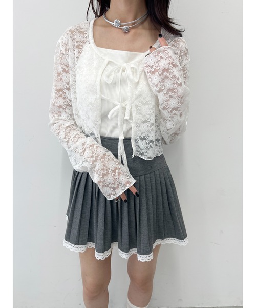 PHILLY（フィリー）の「【PHILLY】リボンレースカーディガン（Tシャツ/カットソー・レディース・ブラック/ホワイト・FREE）」の4枚目の写真