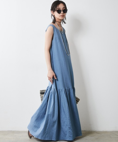 CHIC STYLE(シックスタイル)の「<大きいサイズ>レーヨン麻ノースリーブマキシワンピース シックスタイル(ワンピース・レディース・ブラウン/ブラック/ブルー・LL/3L/4L/5L/L)」の3枚目の写真