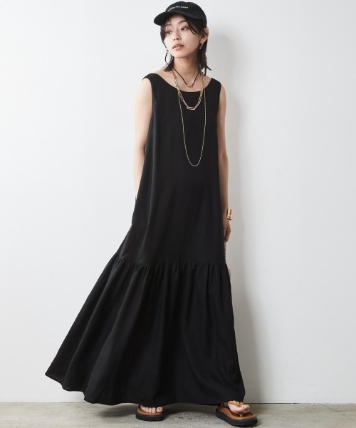 CHIC STYLE(シックスタイル)の「<大きいサイズ>レーヨン麻ノースリーブマキシワンピース シックスタイル(ワンピース・レディース・ブラウン/ブラック/ブルー・LL/3L/4L/5L/L)」の2枚目の写真