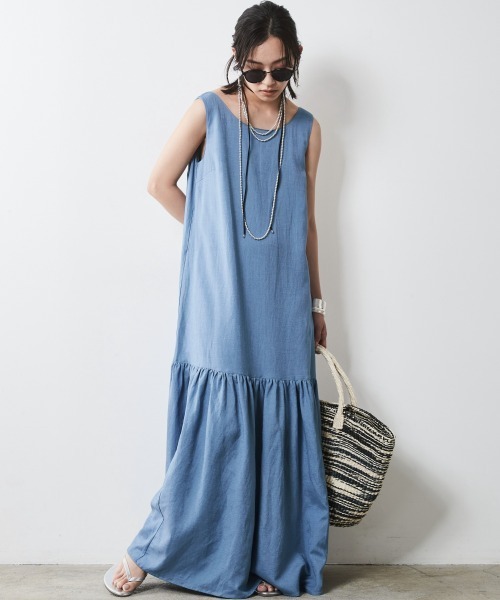 CHIC STYLE(シックスタイル)の「<大きいサイズ>レーヨン麻ノースリーブマキシワンピース シックスタイル(ワンピース・レディース・ブラウン/ブラック/ブルー・LL/3L/4L/5L/L)」の14枚目の写真