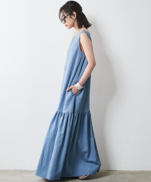 CHIC STYLE(シックスタイル)の「<大きいサイズ>レーヨン麻ノースリーブマキシワンピース シックスタイル(ワンピース・レディース・ブラウン/ブラック/ブルー・LL/3L/4L/5L/L)」の22枚目の写真