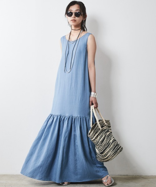 CHIC STYLE(シックスタイル)の「<大きいサイズ>レーヨン麻ノースリーブマキシワンピース シックスタイル(ワンピース・レディース・ブラウン/ブラック/ブルー・LL/3L/4L/5L/L)」の4枚目の写真