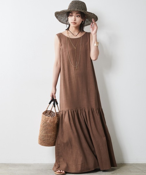 CHIC STYLE(シックスタイル)の「<大きいサイズ>レーヨン麻ノースリーブマキシワンピース シックスタイル(ワンピース・レディース・ブラウン/ブラック/ブルー・LL/3L/4L/5L/L)」の7枚目の写真
