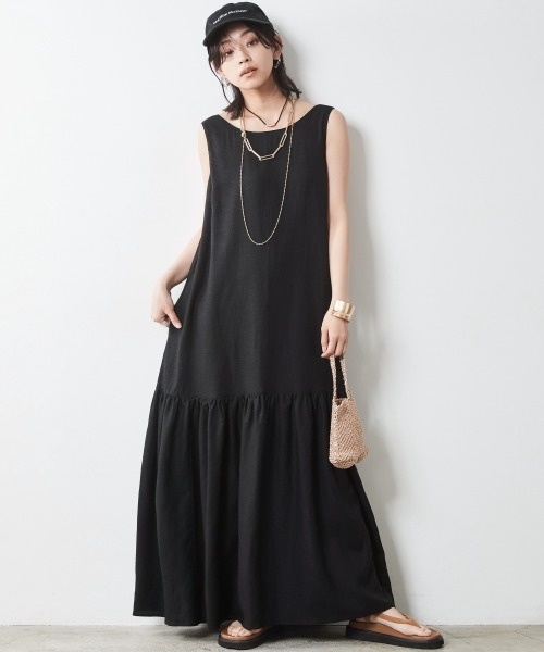CHIC STYLE(シックスタイル)の「<大きいサイズ>レーヨン麻ノースリーブマキシワンピース シックスタイル(ワンピース・レディース・ブラウン/ブラック/ブルー・LL/3L/4L/5L/L)」の12枚目の写真