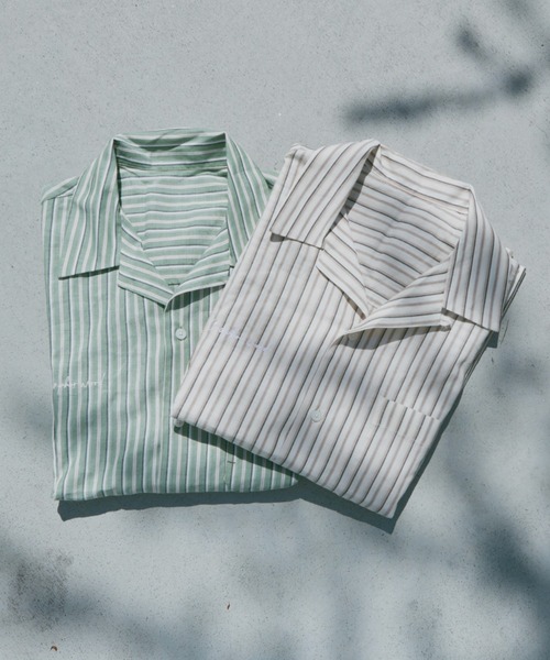 Camphor wood（カンファーウッド）の「stripe relax pajamas shirts / ストライプパジャマシャツ（シャツ/ブラウス・メンズ・グリーン/アイボリー・SMALL/MEDIUM/LARGE）」の7枚目の写真