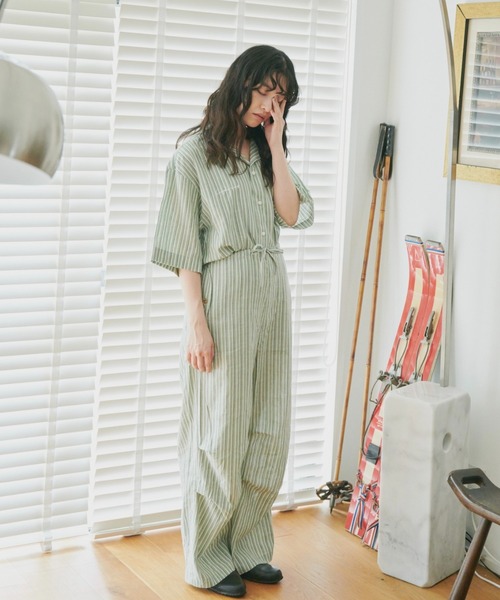 Camphor wood（カンファーウッド）の「stripe relax pajamas shirts / ストライプパジャマシャツ（シャツ/ブラウス・メンズ・グリーン/アイボリー・SMALL/MEDIUM/LARGE）」の9枚目の写真