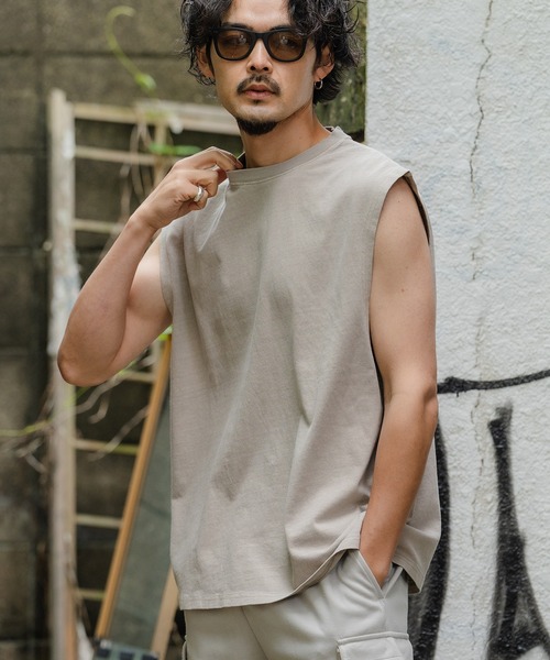 SIDEWAY STANCE（サイドウェイスタンス）の「【SIDEWAY STANCE】ヴィンテージ加工 ノースリーブTシャツ（タンクトップ・メンズ・グリーン/ブラック/ベージュ・X-LARGE/LARGE/MEDIUM/SMALL）」の3枚目の写真