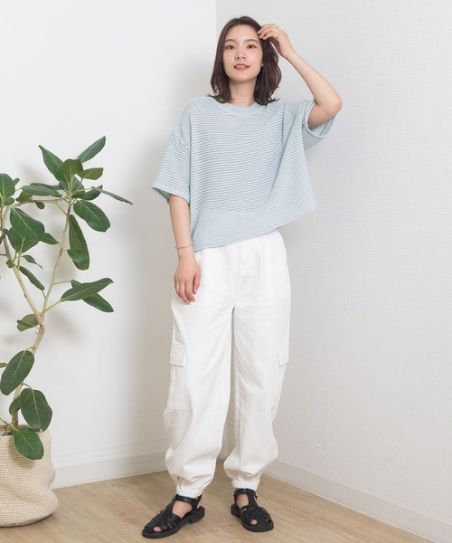 POU DOU DOU(プードゥドゥ)の「レースジャガードプルオーバー(Tシャツ/カットソー・レディース・オフホワイト/ブラック/ライトブルー・3)」の7枚目の写真
