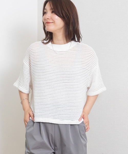 POU DOU DOU(プードゥドゥ)の「レースジャガードプルオーバー(Tシャツ/カットソー・レディース・オフホワイト/ブラック/ライトブルー・3)」の18枚目の写真