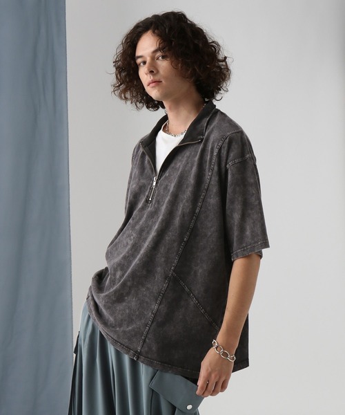 HARE（ハレ）の「ピグメントキリカエBIGハーフZIP (HARE)（Tシャツ/カットソー・メンズ・レッド/ブラック/グレー・FREE）」の9枚目の写真