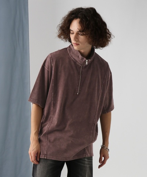 HARE（ハレ）の「ピグメントキリカエBIGハーフZIP (HARE)（Tシャツ/カットソー・メンズ・レッド/ブラック/グレー・FREE）」の4枚目の写真