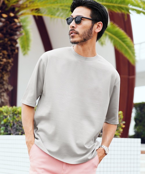 jiggys shop(ジギーズショップ)の「TR/PU スムース 5分袖 無地 Tシャツ カットソー(Tシャツ/カットソー・メンズ・ホワイト/グレー/チャコール/マスタード/ブルーグリーン・MEDIUM/LARGE/X-LARGE)」の3枚目の写真