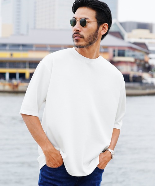 jiggys shop(ジギーズショップ)の「TR/PU スムース 5分袖 無地 Tシャツ カットソー(Tシャツ/カットソー・メンズ・ホワイト/グレー/チャコール/マスタード/ブルーグリーン・MEDIUM/LARGE/X-LARGE)」の2枚目の写真