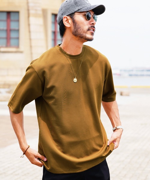 jiggys shop(ジギーズショップ)の「TR/PU スムース 5分袖 無地 Tシャツ カットソー(Tシャツ/カットソー・メンズ・ホワイト/グレー/チャコール/マスタード/ブルーグリーン・MEDIUM/LARGE/X-LARGE)」の1枚目の写真