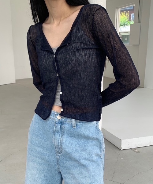Didot.showroom(ディドット ショールーム)の「リンクルシアーカーディガン(カーディガン/ボレロ・レディース・ブラック/ネイビー/ホワイト/マスタード・FREE)」の3枚目の写真