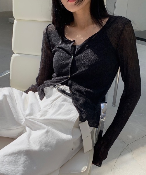 Didot.showroom(ディドット ショールーム)の「リンクルシアーカーディガン(カーディガン/ボレロ・レディース・ブラック/ネイビー/ホワイト/マスタード・FREE)」の1枚目の写真