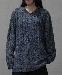 【40I】ケーブル編み Vネック リラックスニット