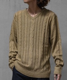 【40I】ケーブル編み Vネック リラックスニット