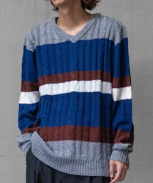 【40I】ケーブル編み Vネック リラックスニット