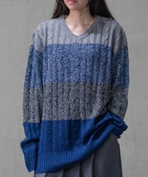 【40I】ケーブル編み Vネック リラックスニット