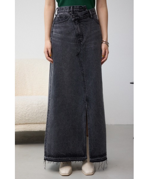 AZUL by moussy(アズールバイマウジー)の「AZUL DENIM オーバーラップロングスカート(デニムスカート・レディース・ライトブラック/ブルー・SMALL/MEDIUM)」の14枚目の写真