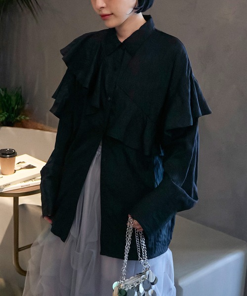 forksy.】【オケージョン対応】フリルドッキングブラウス（シャツ