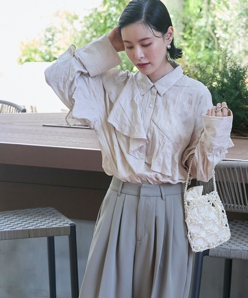 AD2017 archive 異素材フリルドッキング丸襟ブラウス ラウンドカラー AD2017 archive 異素材フリルドッキング丸襟ブラウス ラウンド