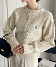 ワンポイント刺繍ロゴ ケーブルニットカーディガン