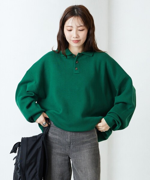 FREAK'S STORE(フリークスストア)の「限定展開 ポロ ニット プルオーバー(ニット/セーター・レディース・レッド/グリーン/ライトグレー/チャコール/ネイビー/オフホワイト/ナチュラル/ブラック・フリ-)」の6枚目の写真