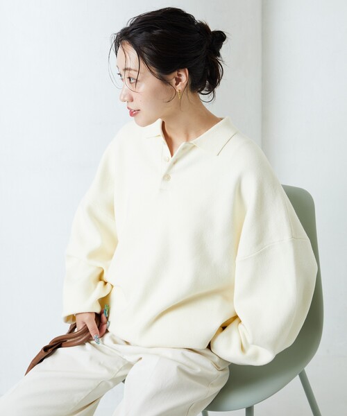 FREAK'S STORE(フリークスストア)の「限定展開 ポロ ニット プルオーバー(ニット/セーター・レディース・レッド/グリーン/ライトグレー/チャコール/ネイビー/オフホワイト/ナチュラル/ブラック・フリ-)」の14枚目の写真