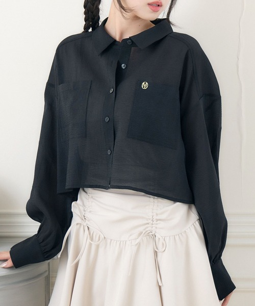 ems excite（エムズエキサイト）の「ロゴプレート付シアーSH（シャツ/ブラウス・レディース・ナチュラル/ブラック/ライトベージュ・FREE）」の2枚目の写真