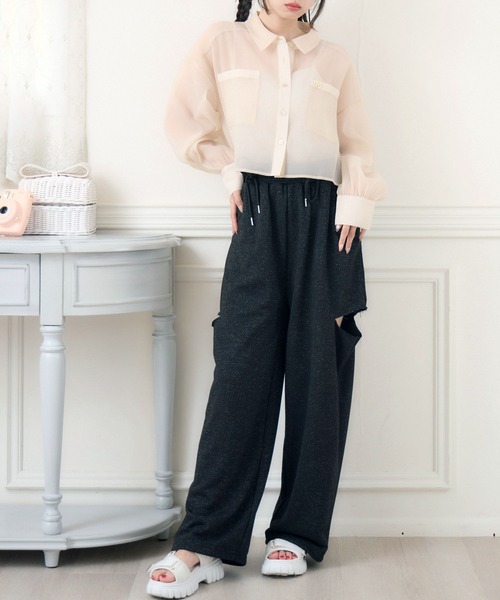 ems excite（エムズエキサイト）の「ロゴプレート付シアーSH（シャツ/ブラウス・レディース・ナチュラル/ブラック/ライトベージュ・FREE）」の21枚目の写真