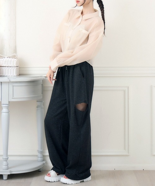 ems excite（エムズエキサイト）の「ロゴプレート付シアーSH（シャツ/ブラウス・レディース・ナチュラル/ブラック/ライトベージュ・FREE）」の22枚目の写真